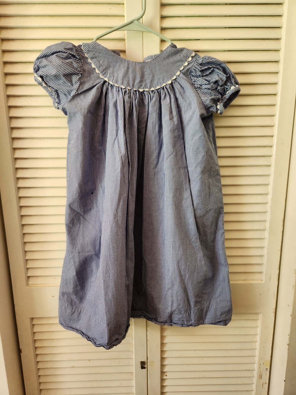 Blue Gingham Puff-Sleeve Girls' Dress - Lullaby Set Size 6 Smocked
